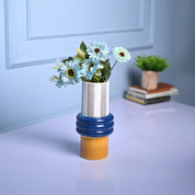Vibrant Blue & Mustard Ceramic Vase