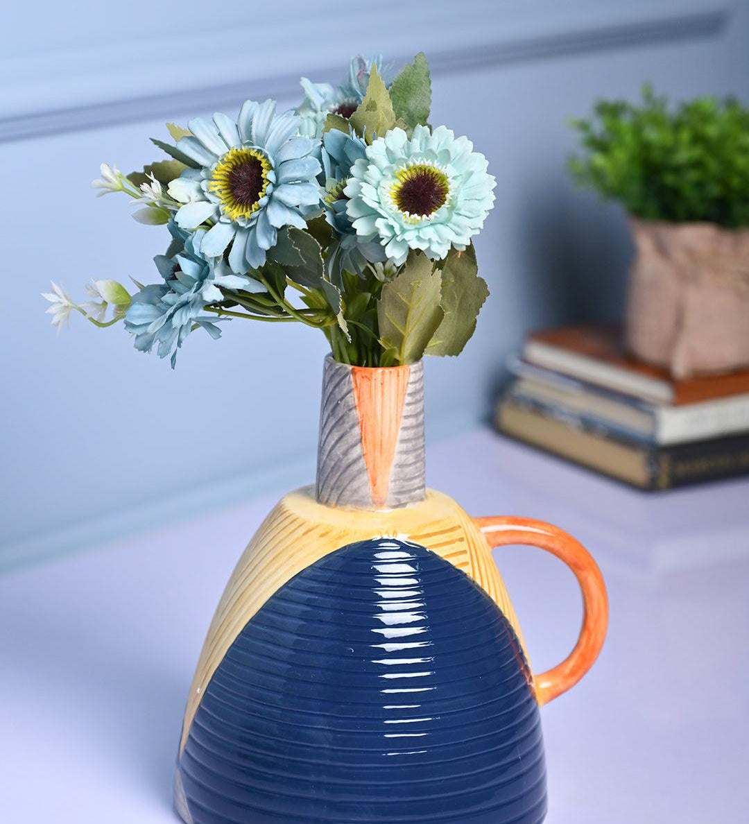Asymmetrical Elegance - Blue & Yellow Vase - MARKET99