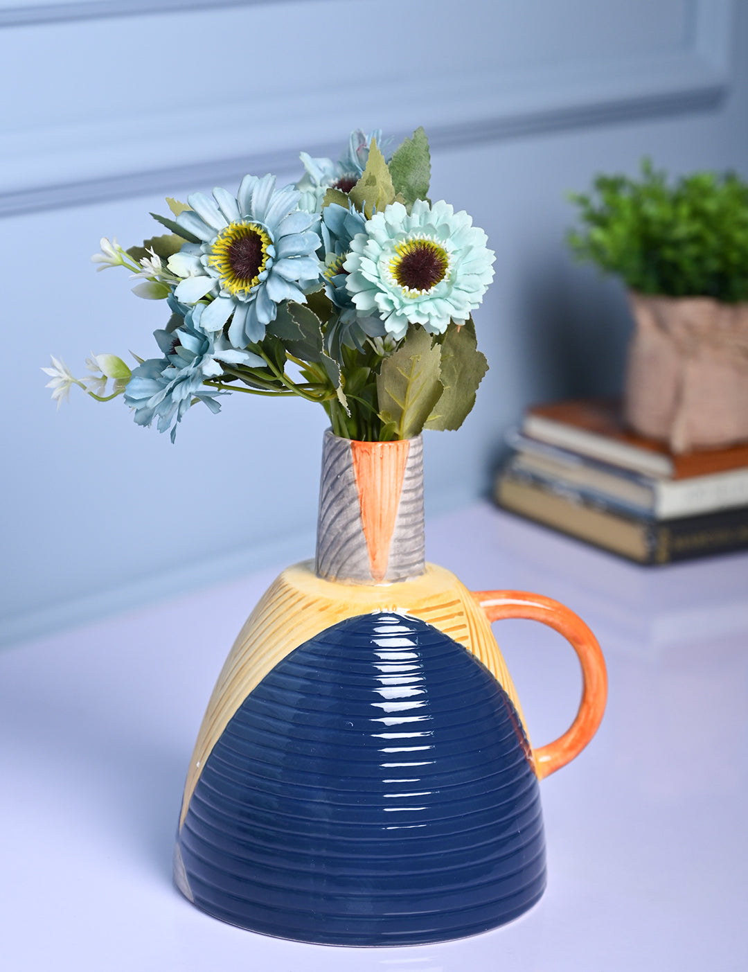 Asymmetrical Elegance - Blue & Yellow Vase - MARKET99