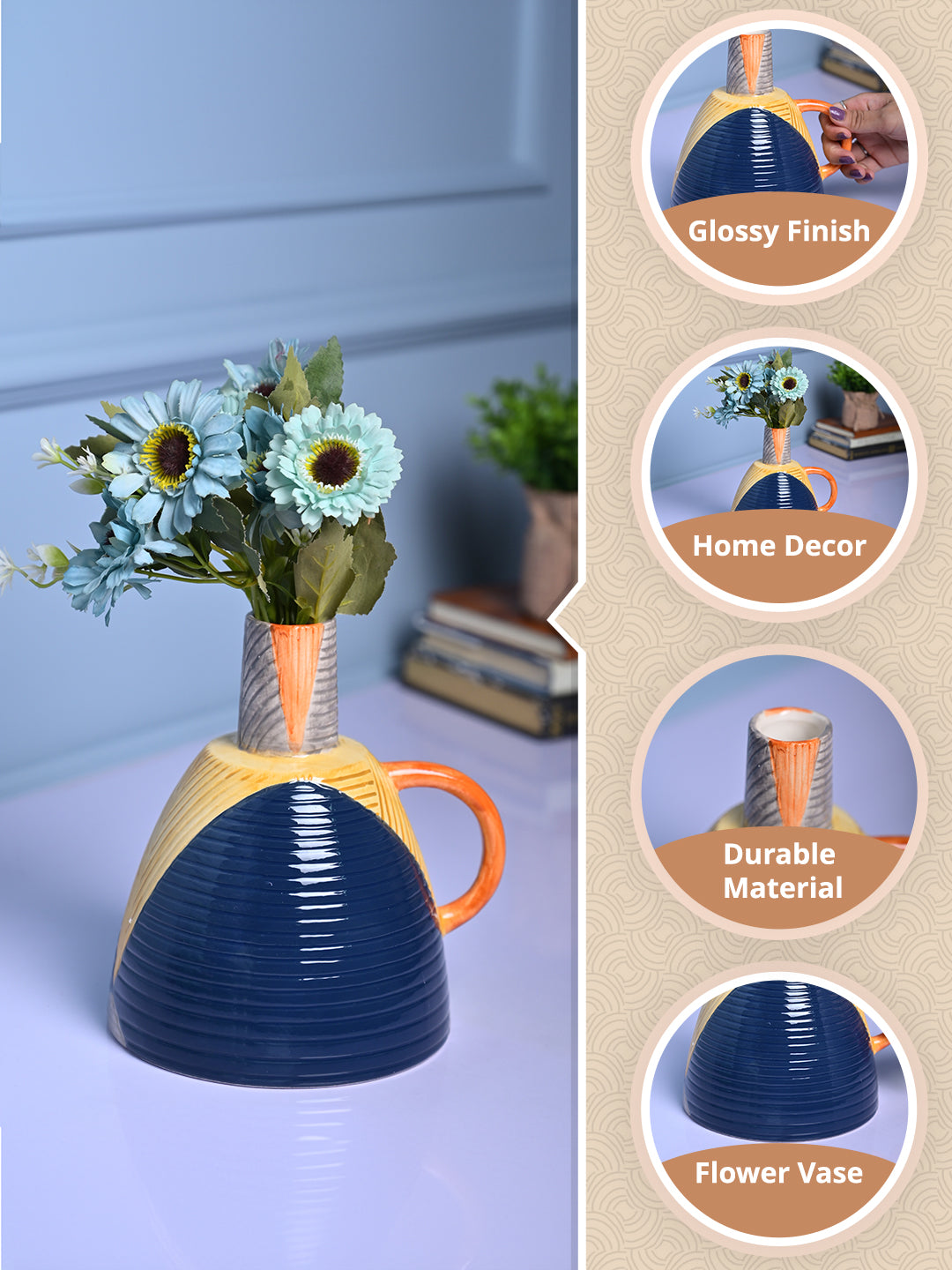 Asymmetrical Elegance - Blue & Yellow Vase - MARKET99