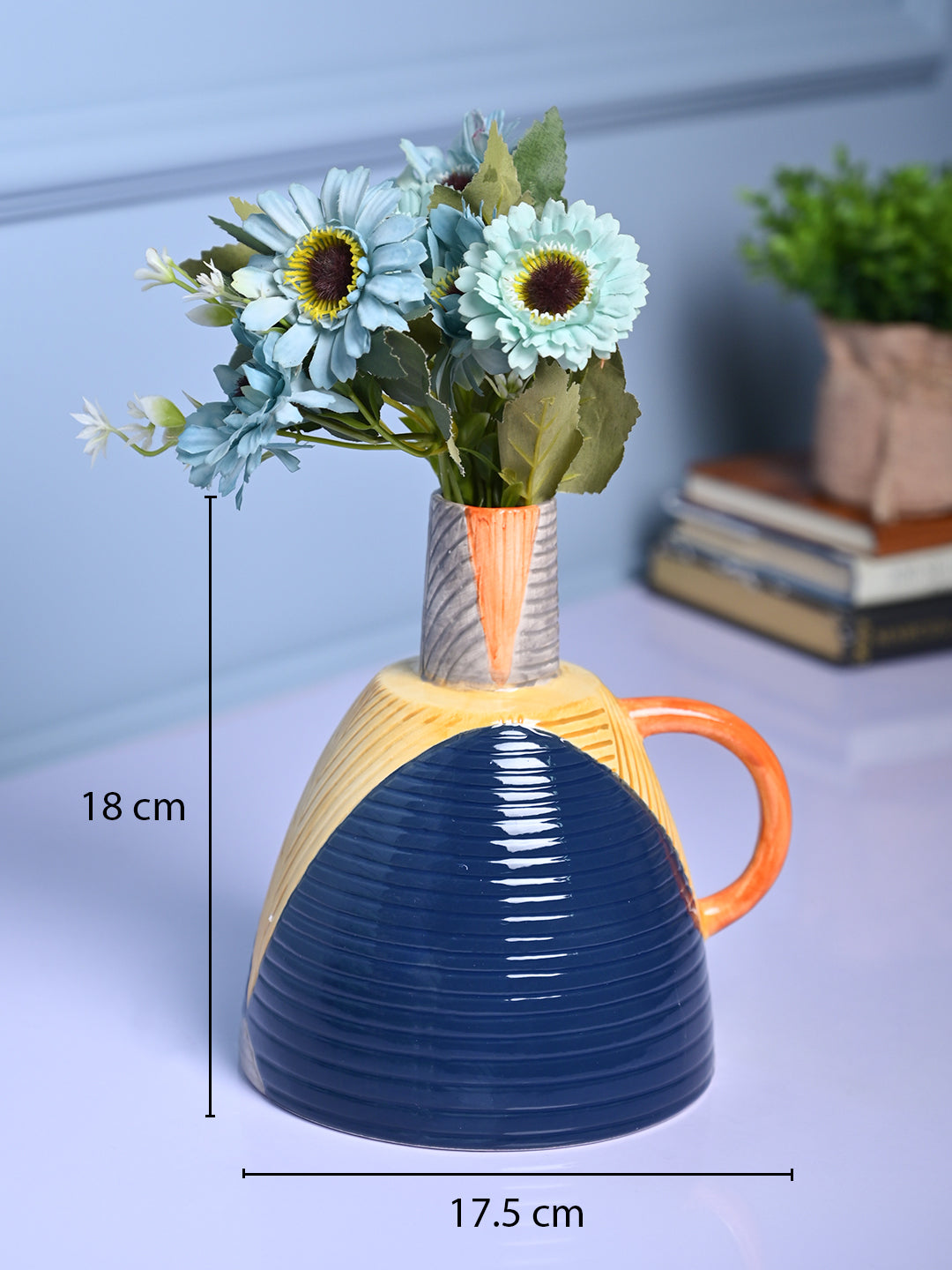 Asymmetrical Elegance - Blue & Yellow Vase - MARKET99