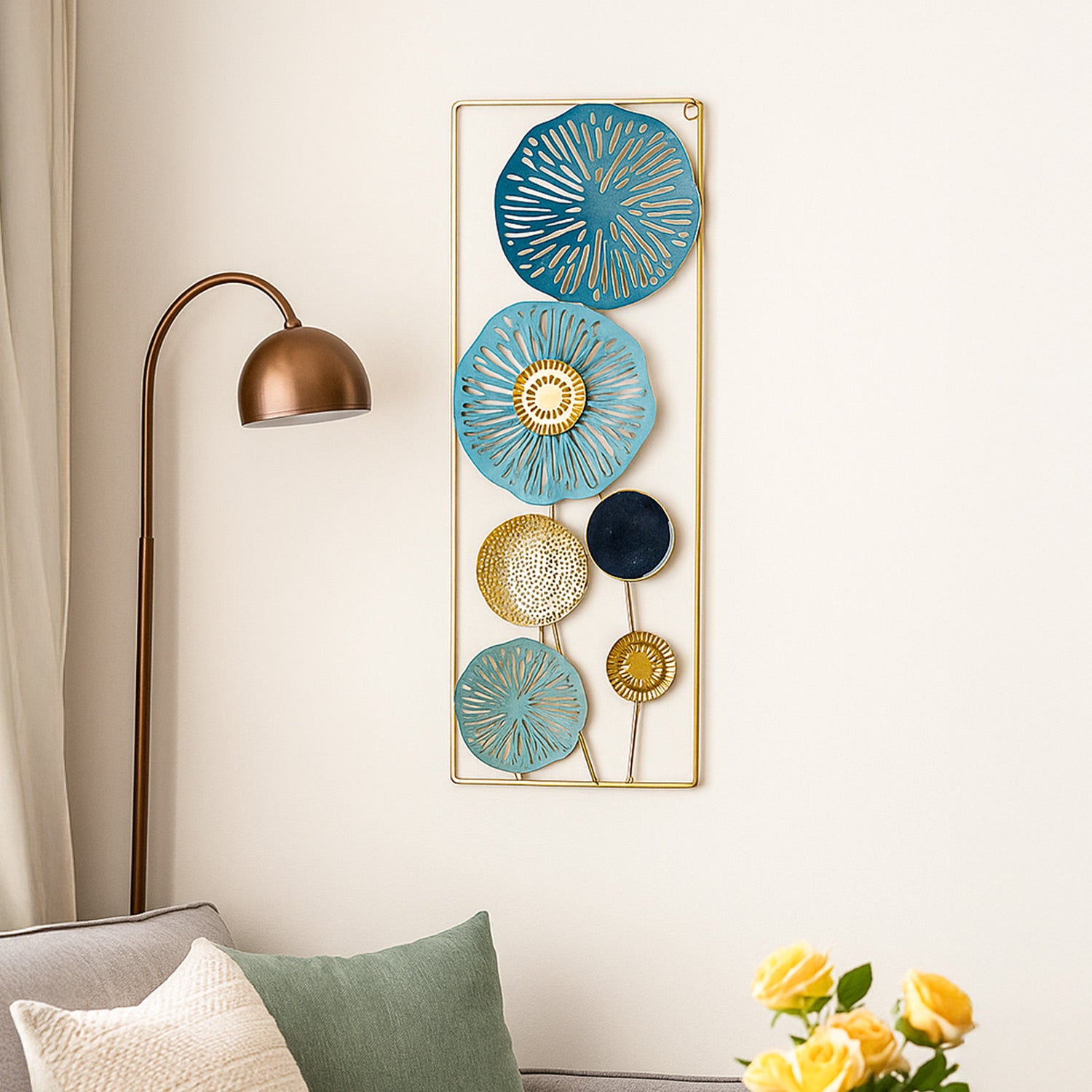 Golden Floral Rectangular Wall Plaque