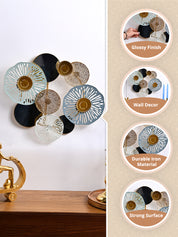 Golden and Blue Round Flower Wall Plaque