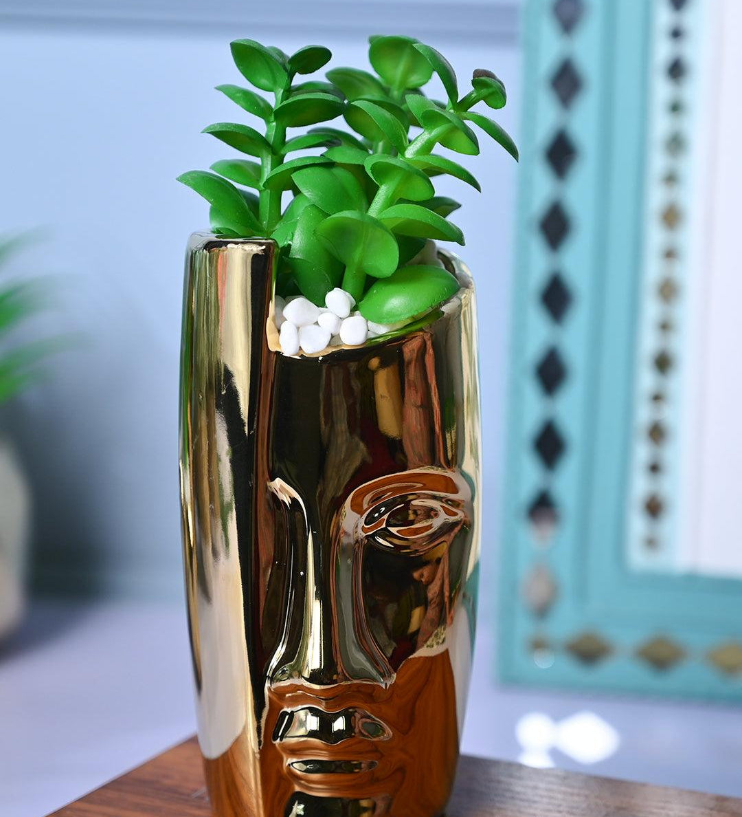 Golden Serenity - Face Design Artificial Plant with Pot - MARKET99