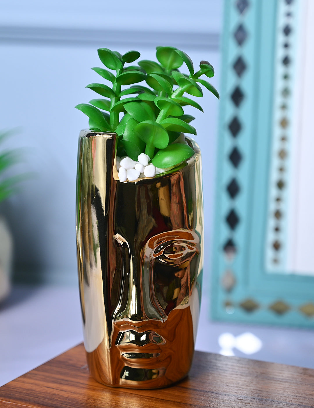 Golden Serenity - Face Design Artificial Plant with Pot - MARKET99