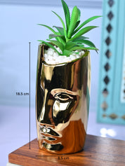 Artistic Touch - Face Design Ceramic Pot with Faux Plant - MARKET99