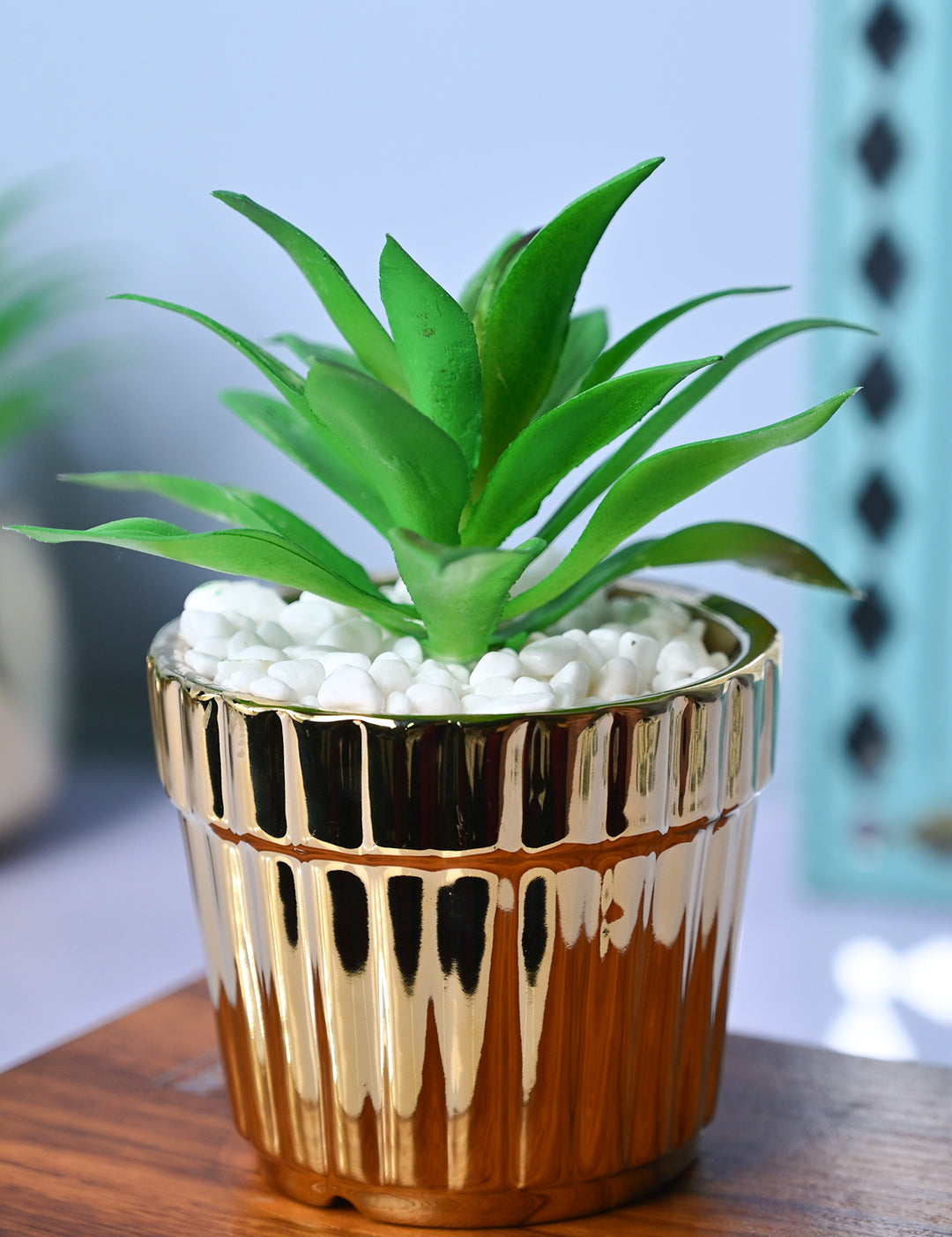 Sleek & Sophisticated - Stripe Design Faux Plant with Ceramic Pot - MARKET99