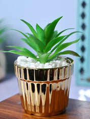 Sleek & Sophisticated - Stripe Design Faux Plant with Ceramic Pot - MARKET99