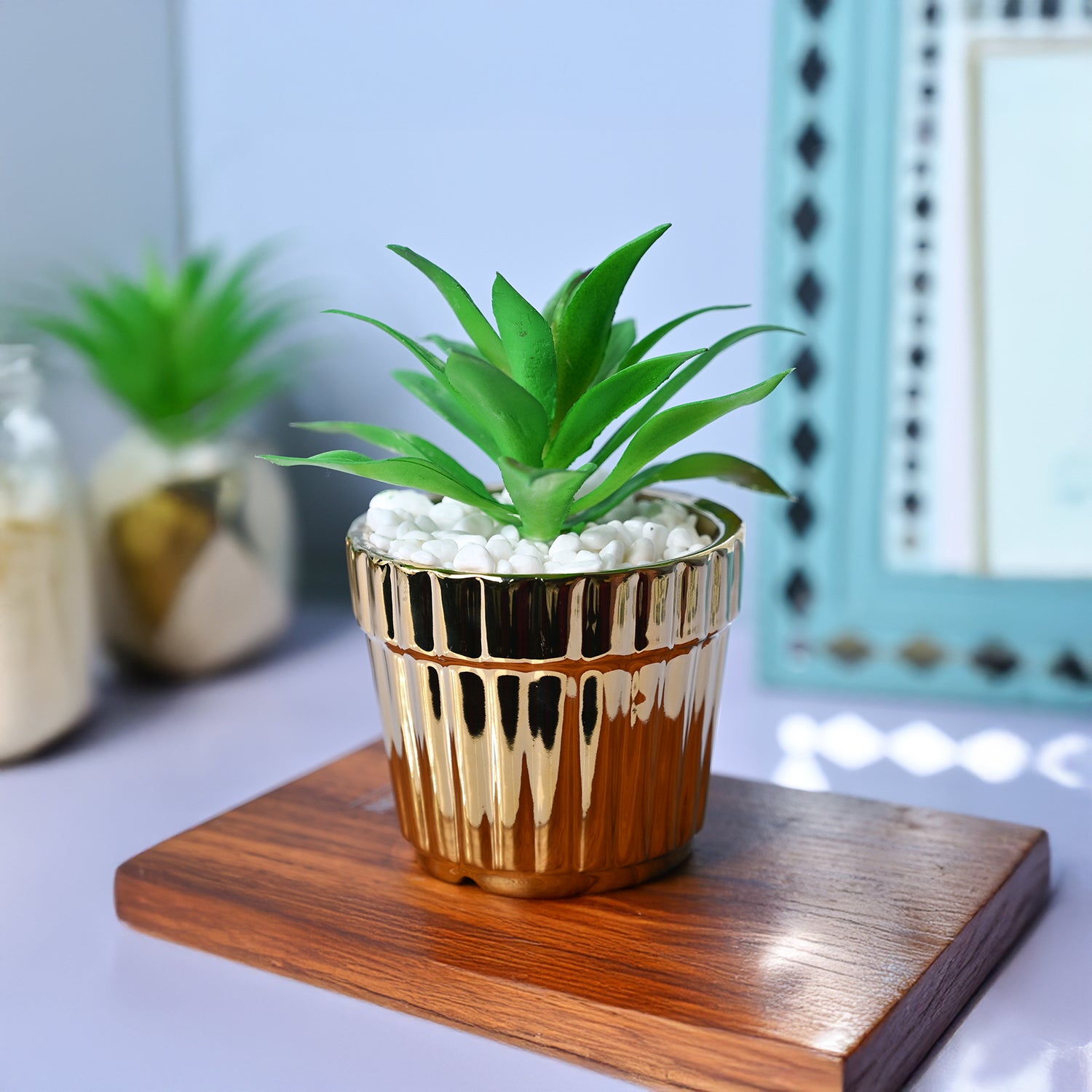 Sleek & Sophisticated - Stripe Design Faux Plant with Ceramic Pot