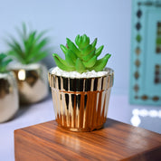 Modern Elegance - Striped Ceramic Pot with Artificial Plant