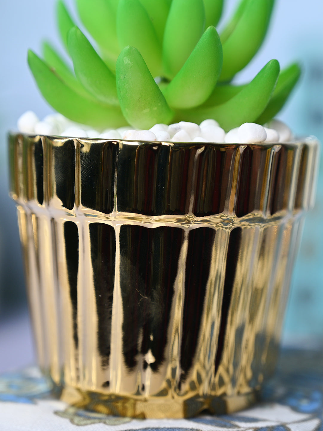 Modern Elegance - Striped Ceramic Pot with Artificial Plant - MARKET99