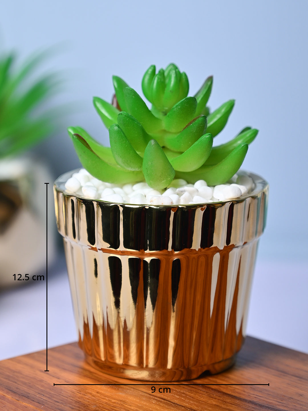 Modern Elegance - Striped Ceramic Pot with Artificial Plant - MARKET99