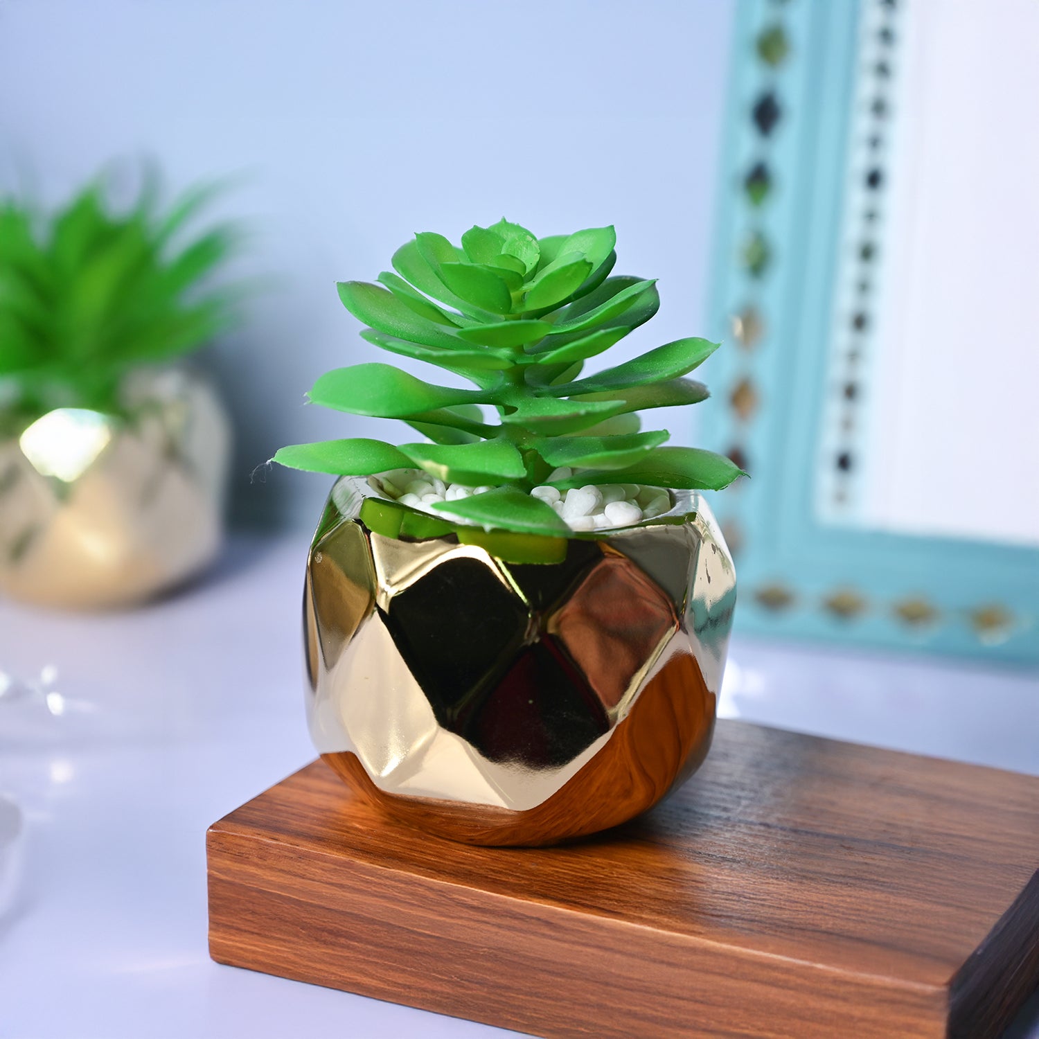 Golden Lattice - Artificial Plant in Ceramic Pot