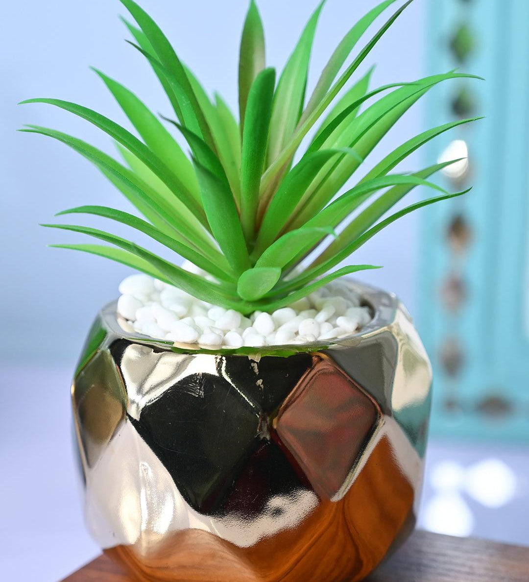 Stylish Weave - Lattice Design Ceramic Pot with Artificial Plant - MARKET99