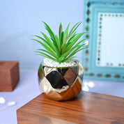 Stylish Weave - Lattice Design Ceramic Pot with Artificial Plant