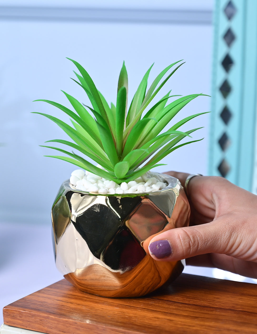 Stylish Weave - Lattice Design Ceramic Pot with Artificial Plant - MARKET99