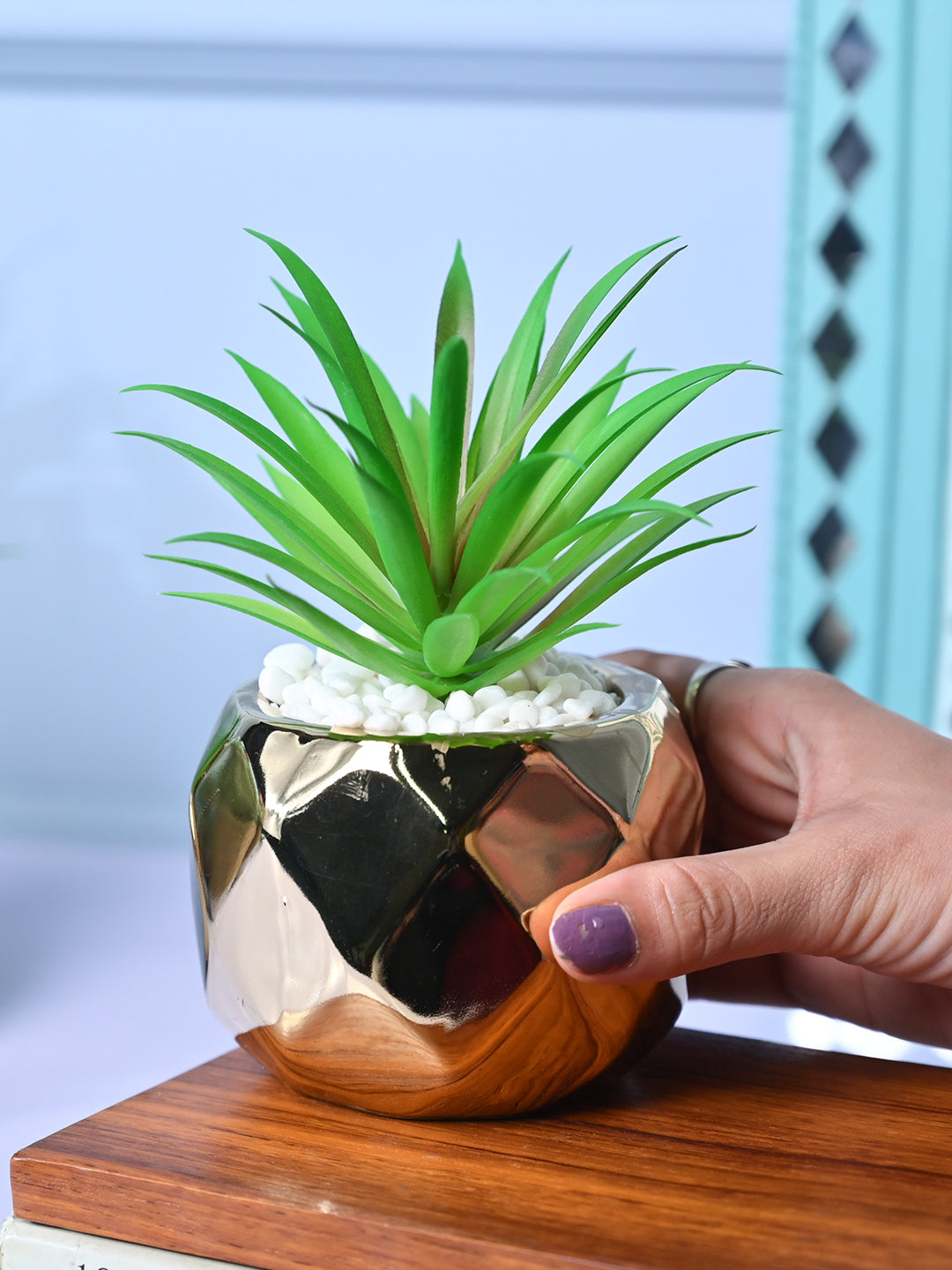 Stylish Weave - Lattice Design Ceramic Pot with Artificial Plant - MARKET99