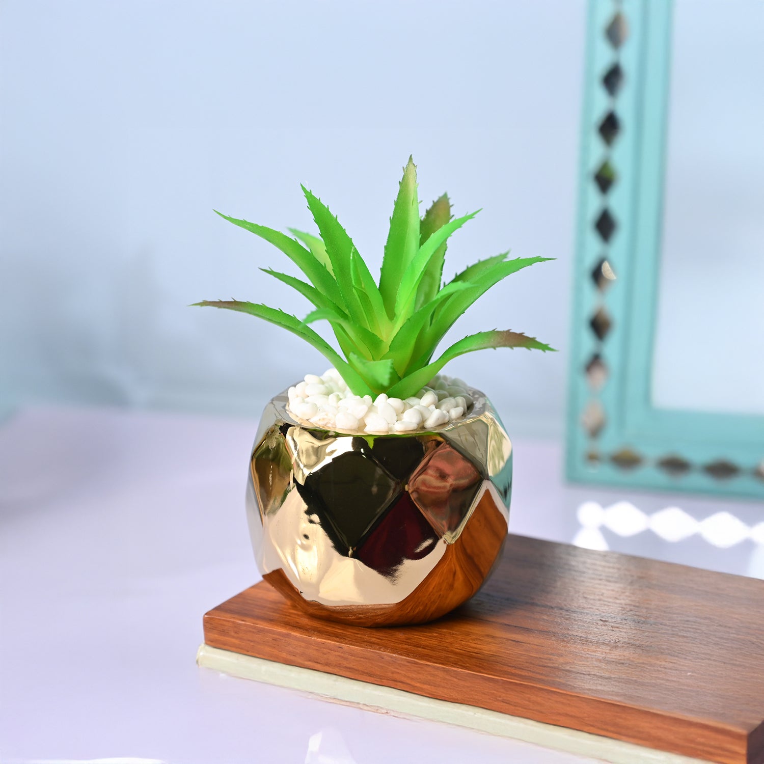 Chic & Stylish - Lattice Design Artificial Plant with Glossy Pot
