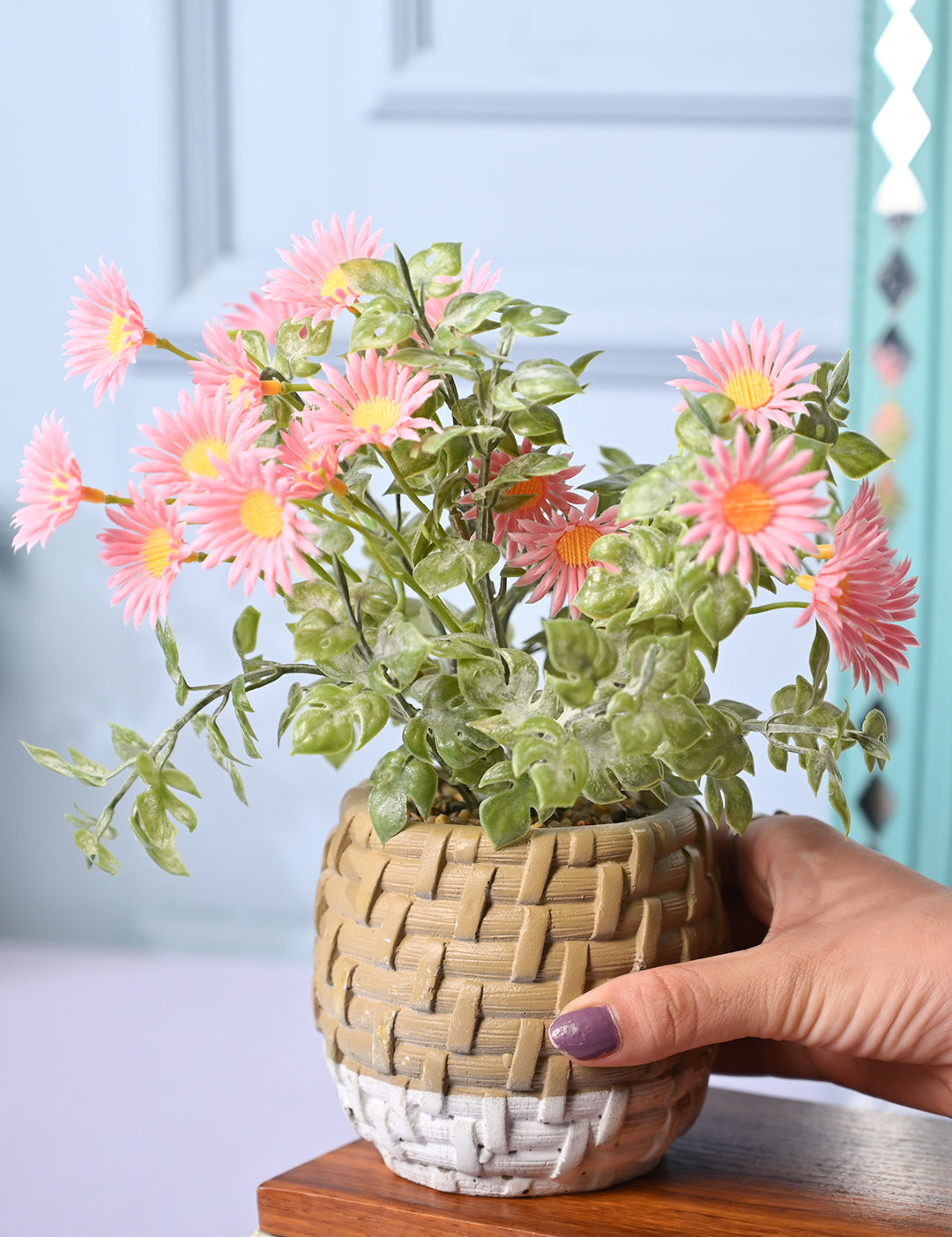 Matte Pink Serenity - Knitted Design Artificial Plant with Plastic Pot - MARKET99