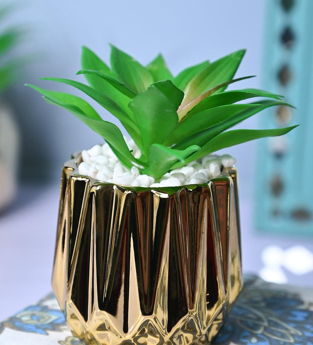 Golden Elegance - Zigzag Design Artificial Plant with Ceramic Pot - MARKET99