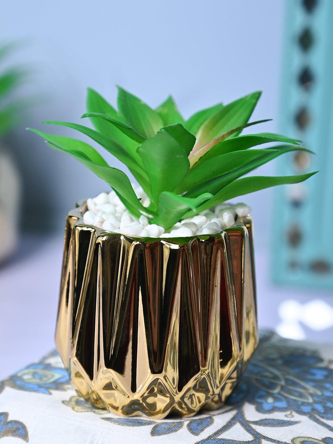 fake plant in gold pot Golden Elegance