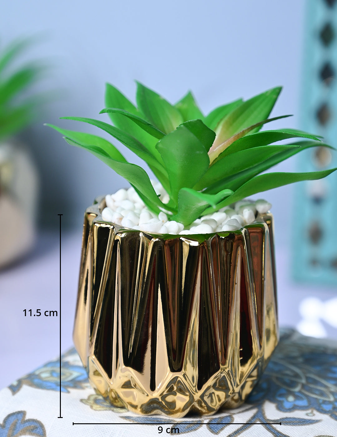 Golden Elegance - Zigzag Design Artificial Plant with Ceramic Pot - MARKET99