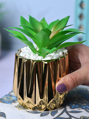 Golden Elegance - Zigzag Design Artificial Plant with Ceramic Pot - MARKET99