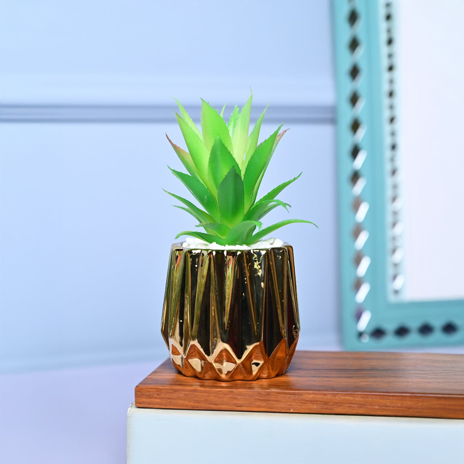 Chic & Glossy - Zigzag Design Faux Plant with Ceramic Pot