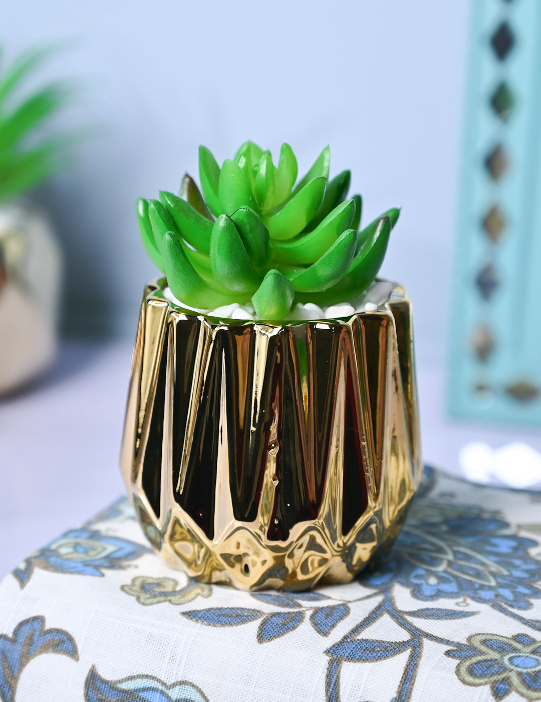 Zigzag Beauty - Glossy Ceramic Pot with Artificial Plant - MARKET99