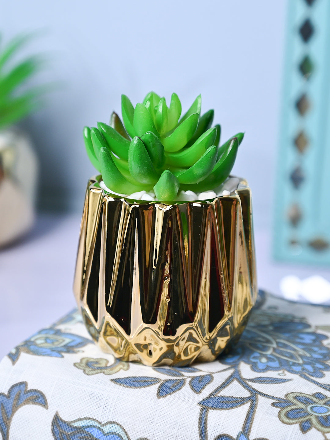 Zigzag Beauty - Glossy Ceramic Pot with Artificial Plant - MARKET99