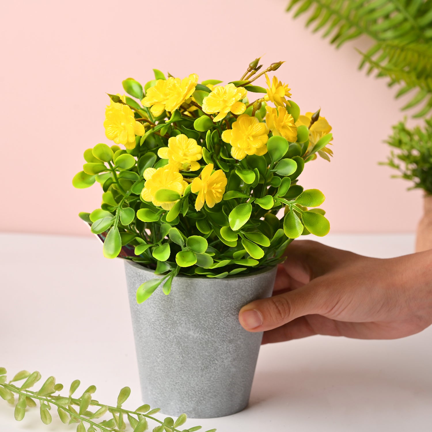 Artificial Plant With Pot – Green & Yellow