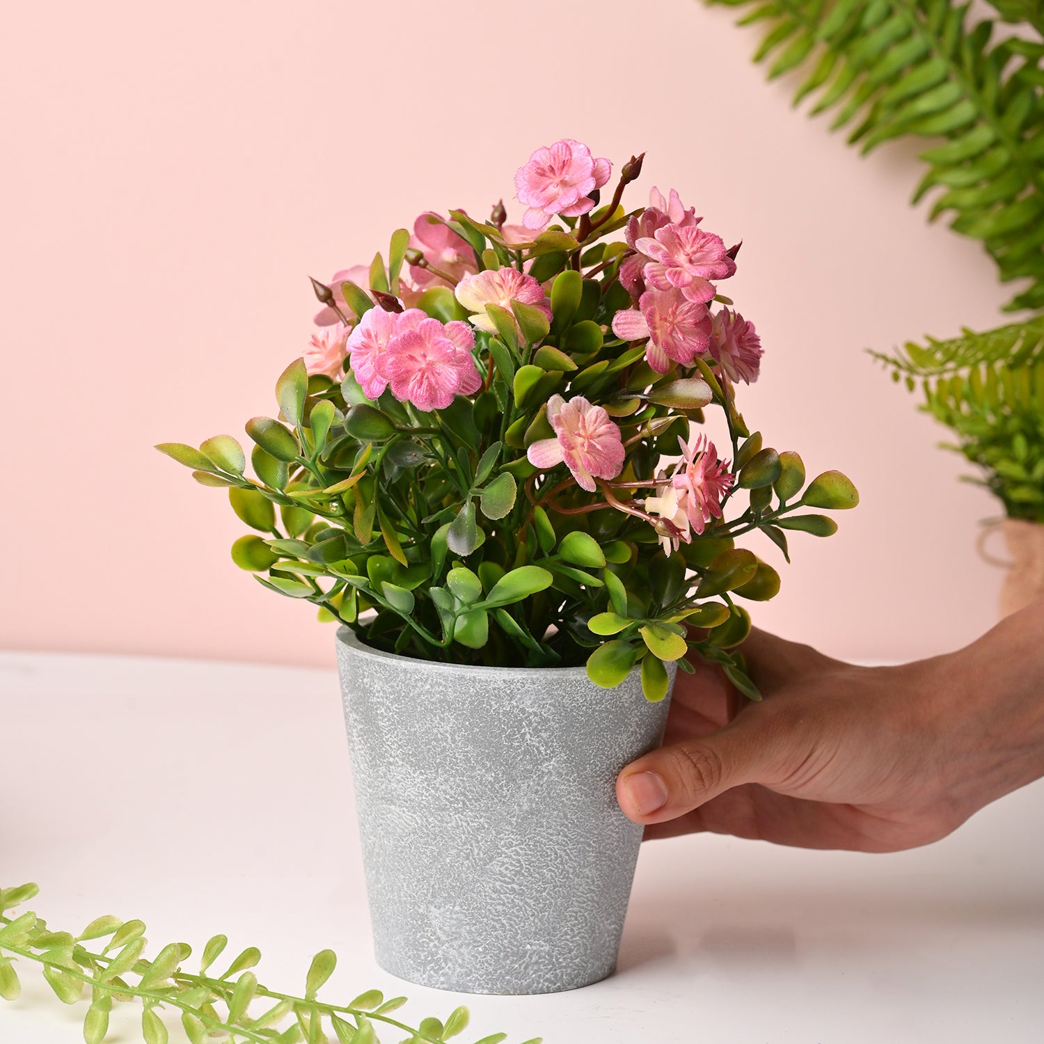 Artificial Plant With Pot – Green & Pink