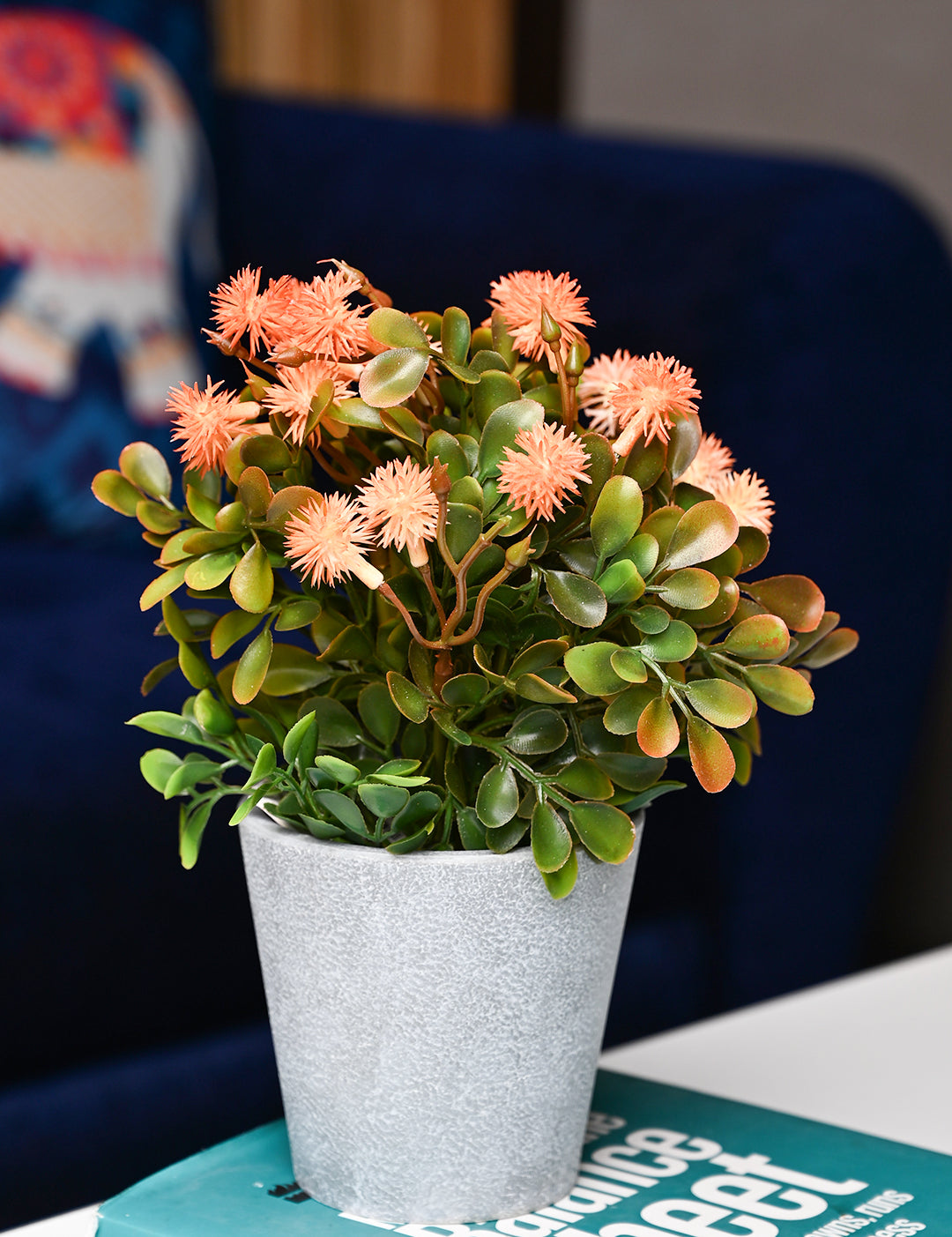 Orange & Green Artificial Flower with Pot - Cylindrical Shape - MARKET99