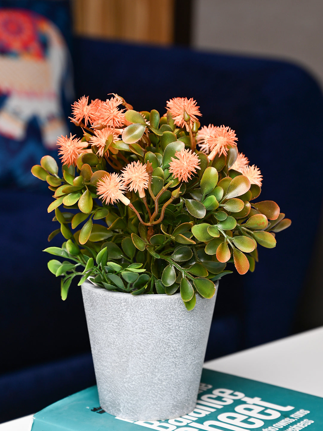 Orange & Green Artificial Flower with Pot - Cylindrical Shape - MARKET99