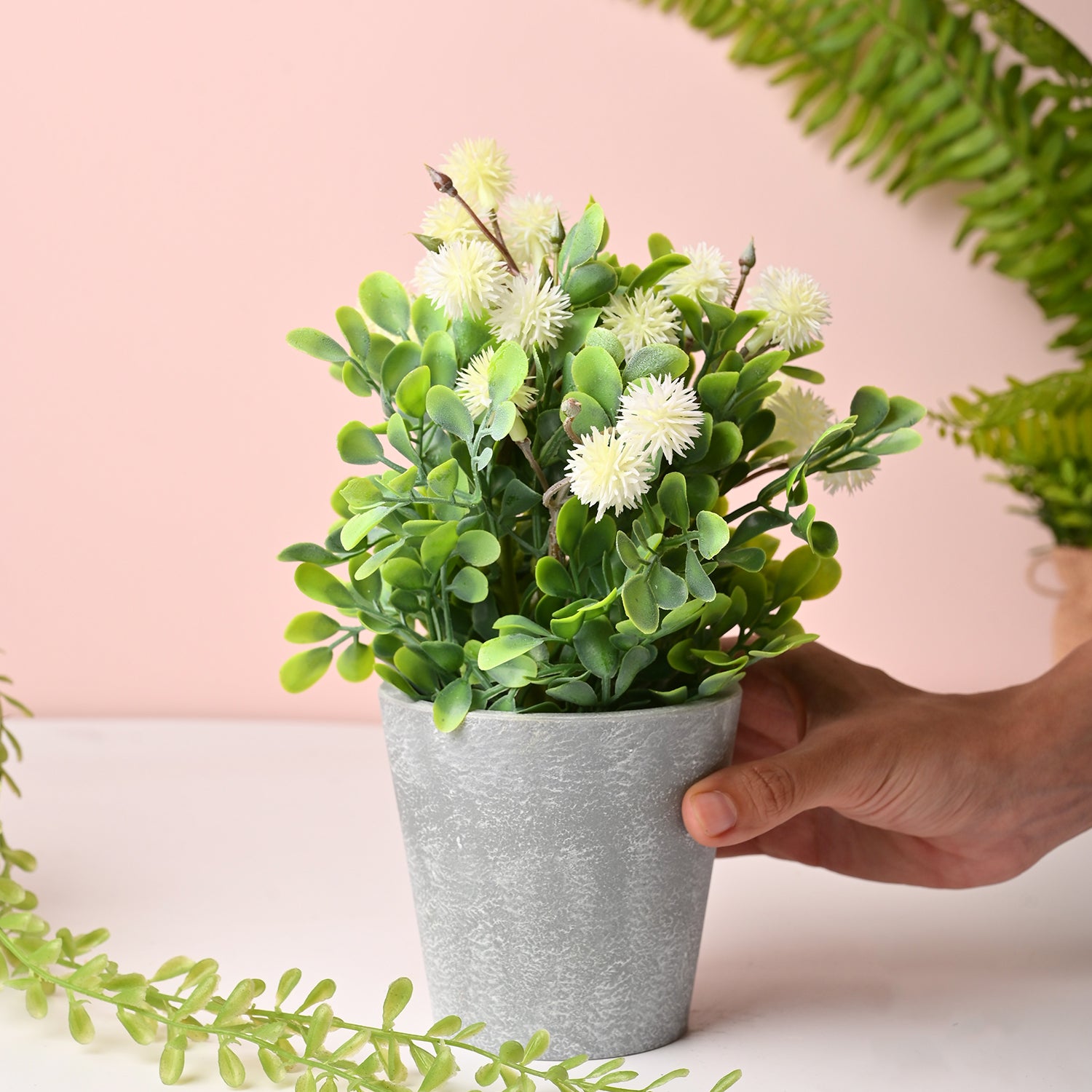 Artificial Flower With Pot – White