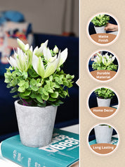 White & Green Artificial Flower with Pot - Cylindrical Shape - MARKET99