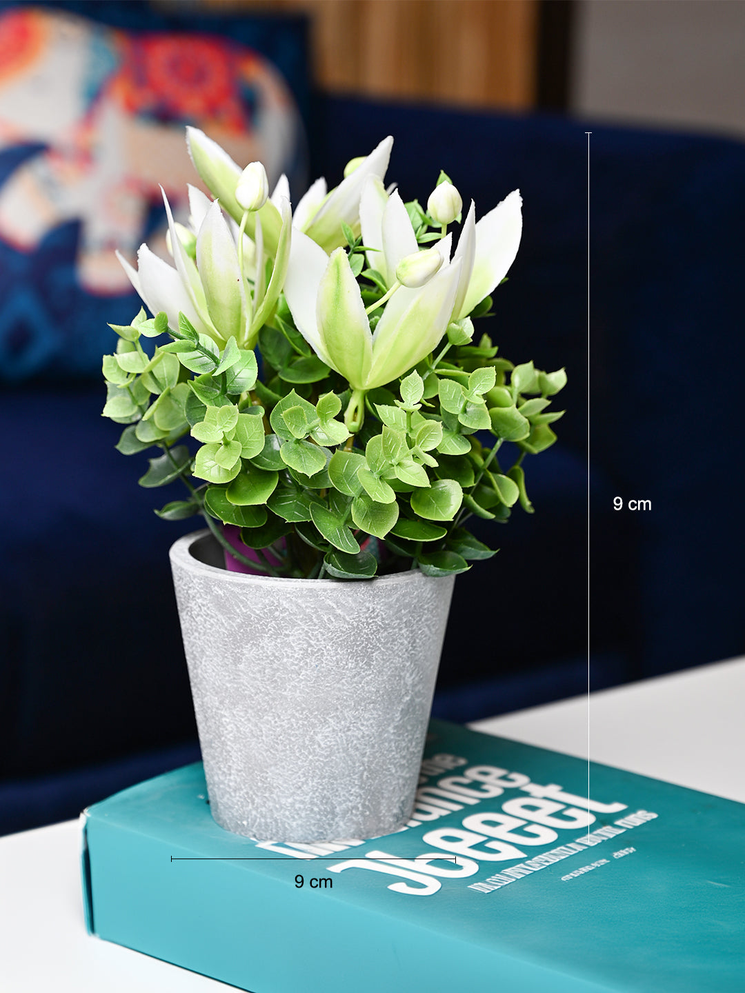 White & Green Artificial Flower with Pot - Cylindrical Shape - MARKET99