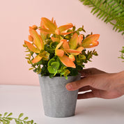 Artificial Flower With Pot – Green & Orange