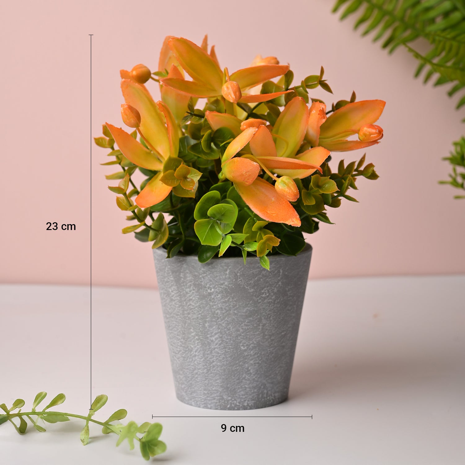 Artificial Flower With Pot – Green & Orange