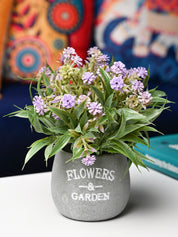 Lavender & Green Artificial Flower with Pot - Cylindrical Shape with "Flowers & Garden" Print