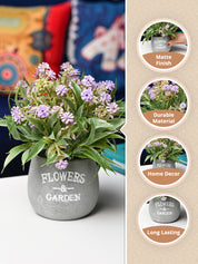 Lavender & Green Artificial Flower with Pot - Cylindrical Shape with "Flowers & Garden" Print