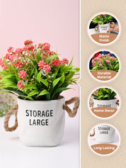 Pink & Green Artificial Flower with Pot - Cylindrical Shape - MARKET99