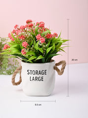 Pink & Green Artificial Flower with Pot - Cylindrical Shape - MARKET99