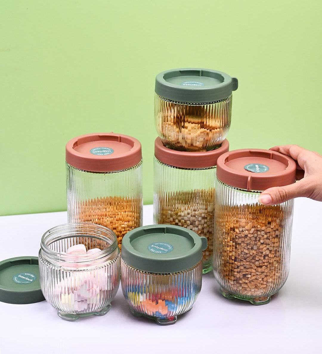 Transparent Glass Storage Jar Set of 6 - Organized Elegance - MARKET99