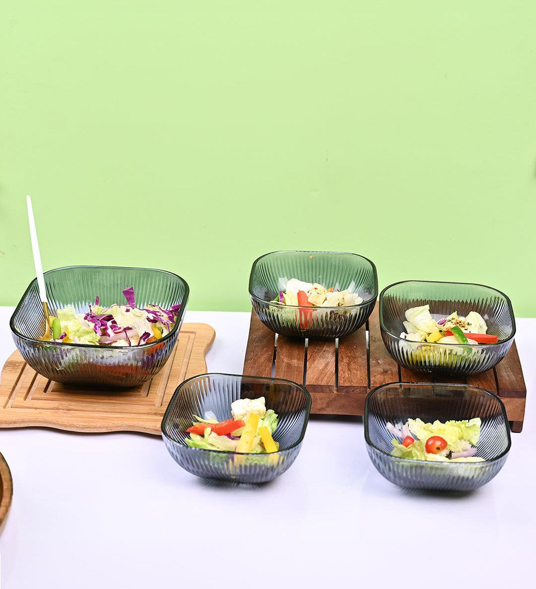 Grey Glass Pudding Set of 5 - Square Sophistication - MARKET99