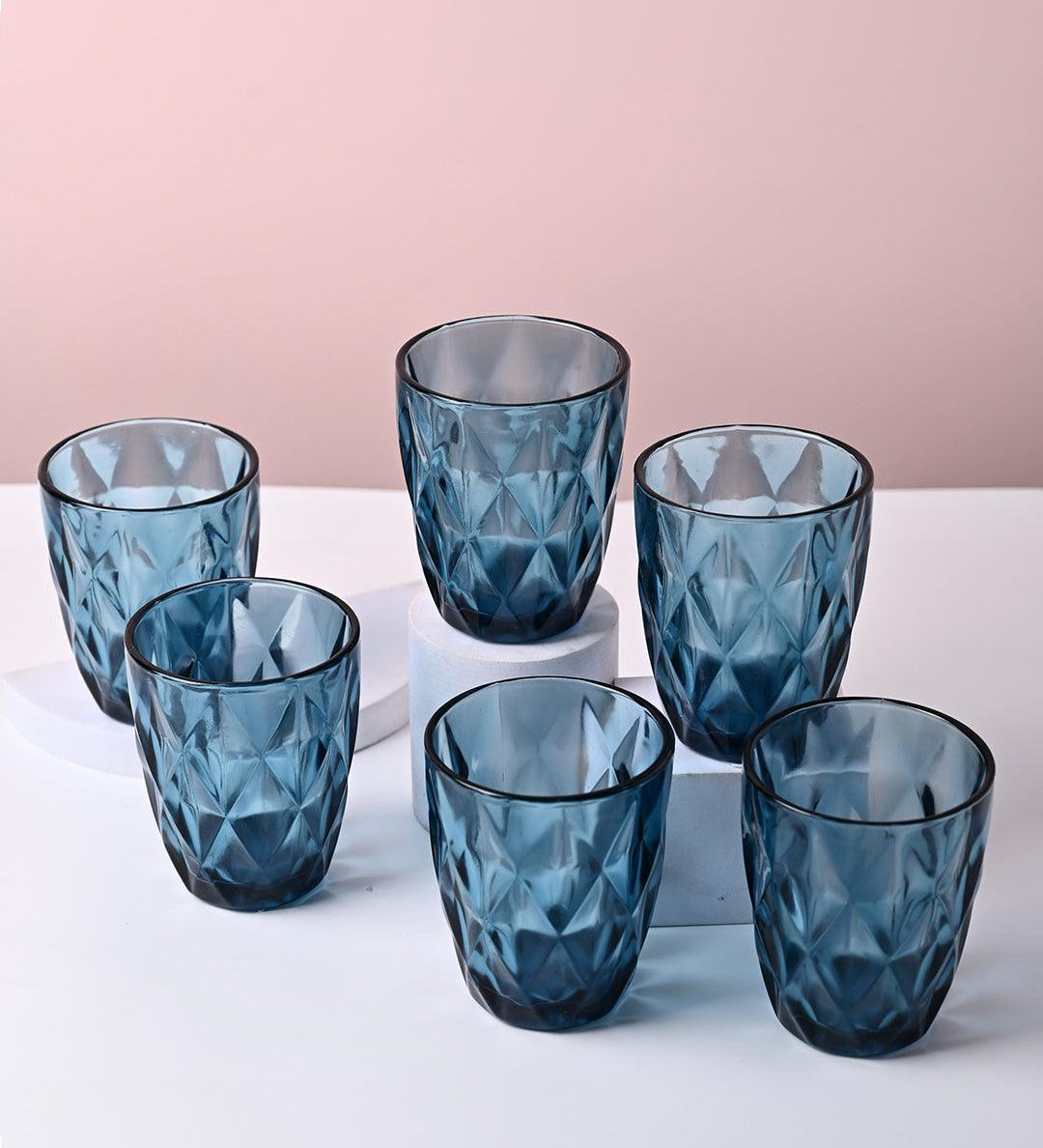 Blue Glass Tumbler Set of 6 - MARKET99