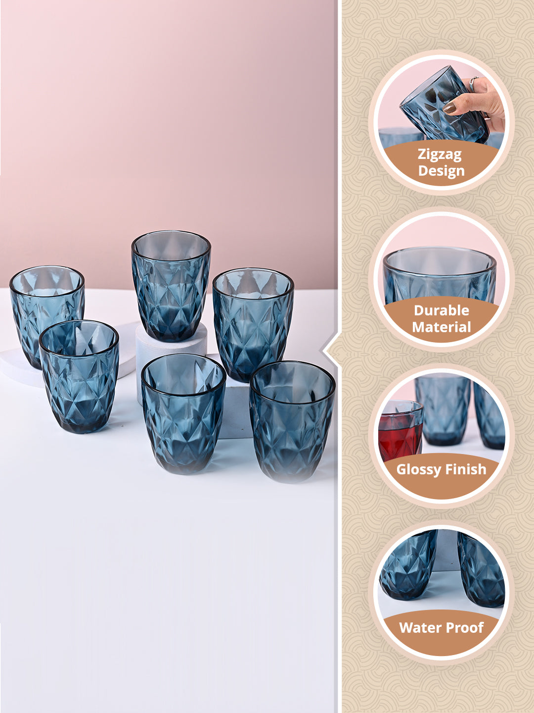 Blue Glass Tumbler Set of 6 - MARKET99