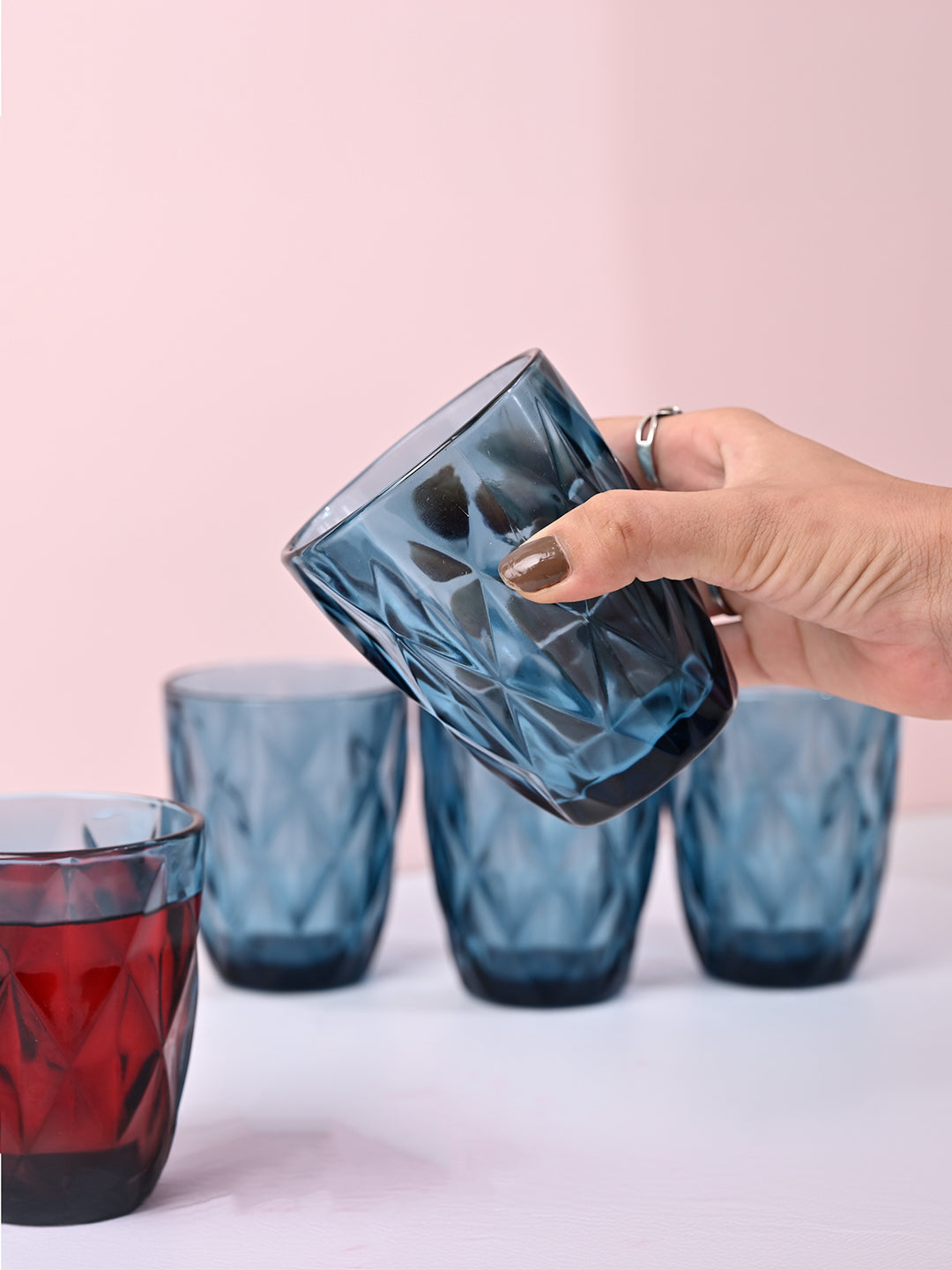 Blue Glass Tumbler Set of 6 - MARKET99