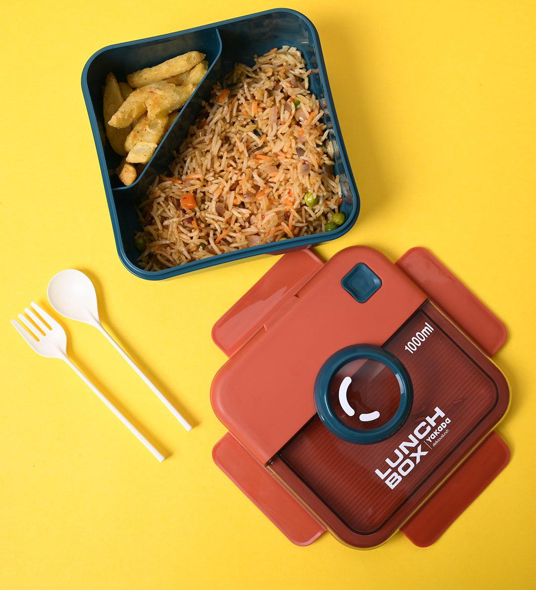 Vibrant Red Lunch Set: 1 Spoon, 1 Fork & 1 Box - MARKET99