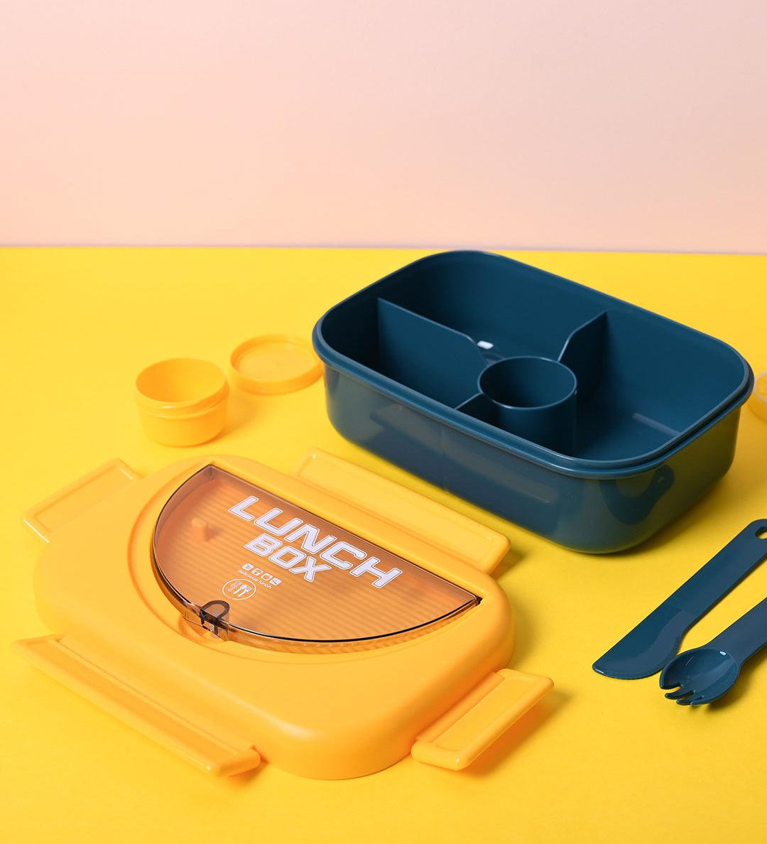 Sunny Yellow Lunch Set: 1 Spoon, 1 Fork & 1 Box - MARKET99
